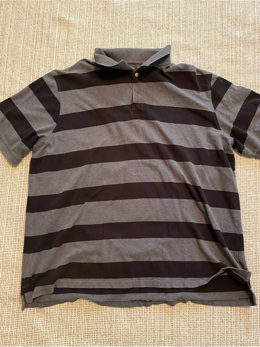 Men's Gray and Black Striped Short-Sleeve Polo